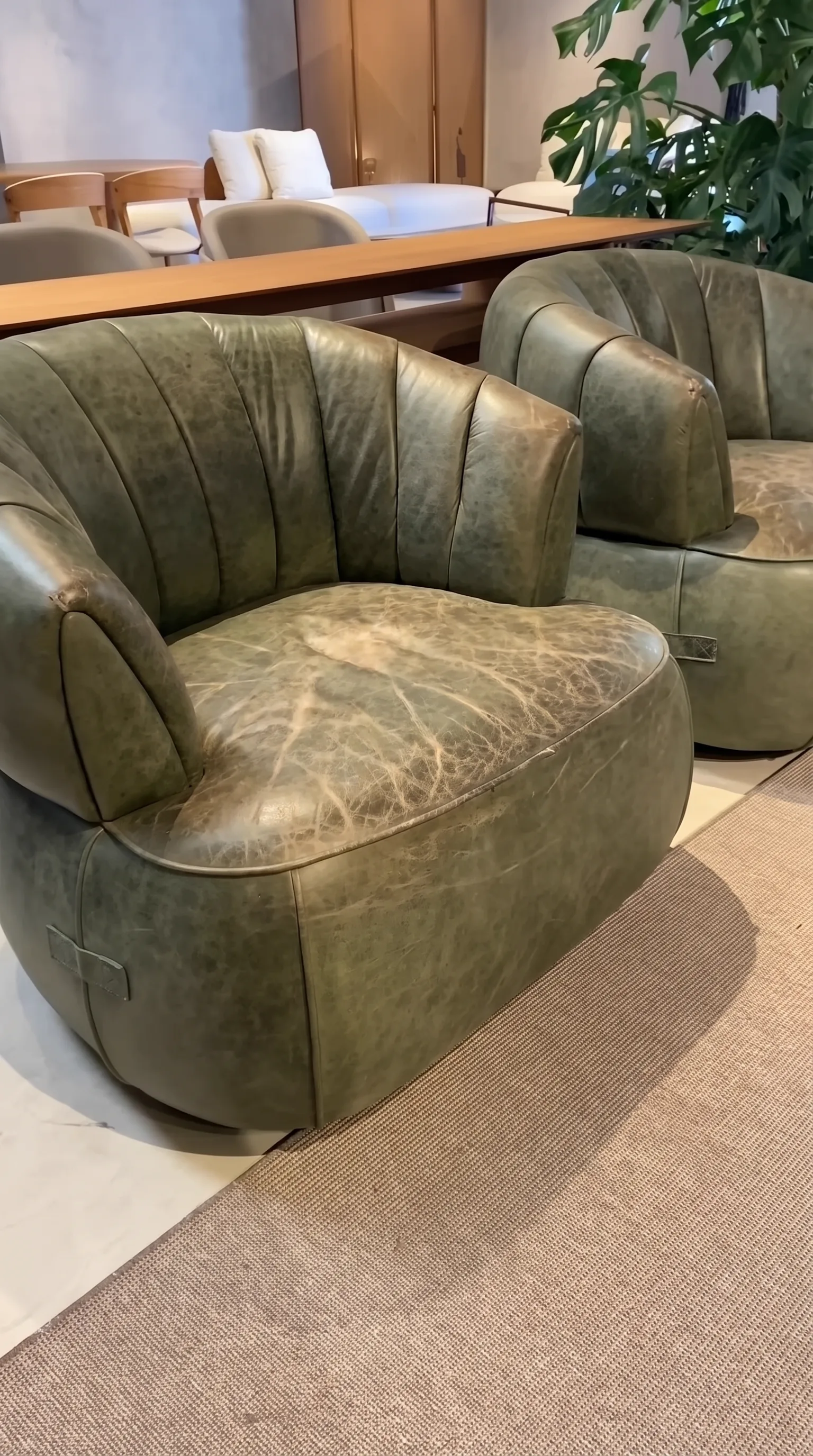 Faded, dry cognac leather sofa before restoration